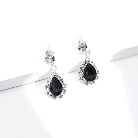 Austrian Crystal Rhinestone Bride Bridesmaid Jewelry Set black necklace earrings - Picture 3 of 7
